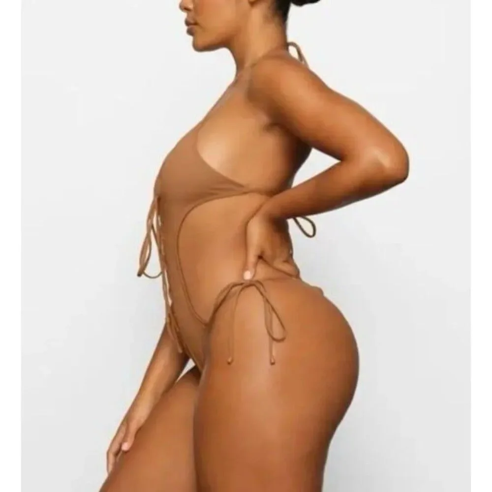 Skims Signature Swim Lace Up Monokini Almond XXS